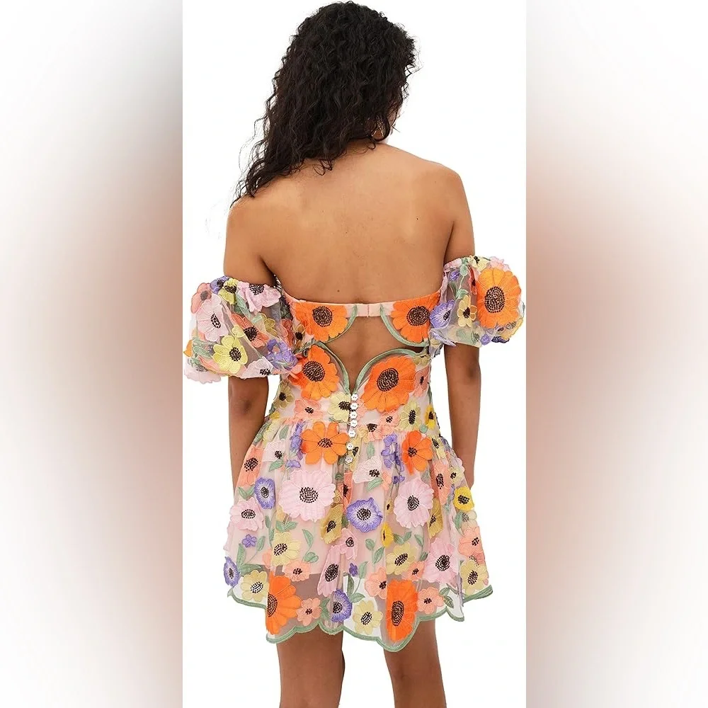 NWT For Love & Lemons Prato Flower Floral Appliqué Mini Dress - Picture 7 of 13